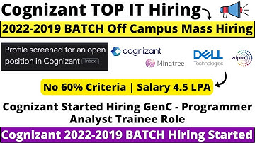 Cognizant Programmer Analyst Trainee Role | Wipro Mindtree 2022-2019 Batch Mass Hiring No % Criteria
