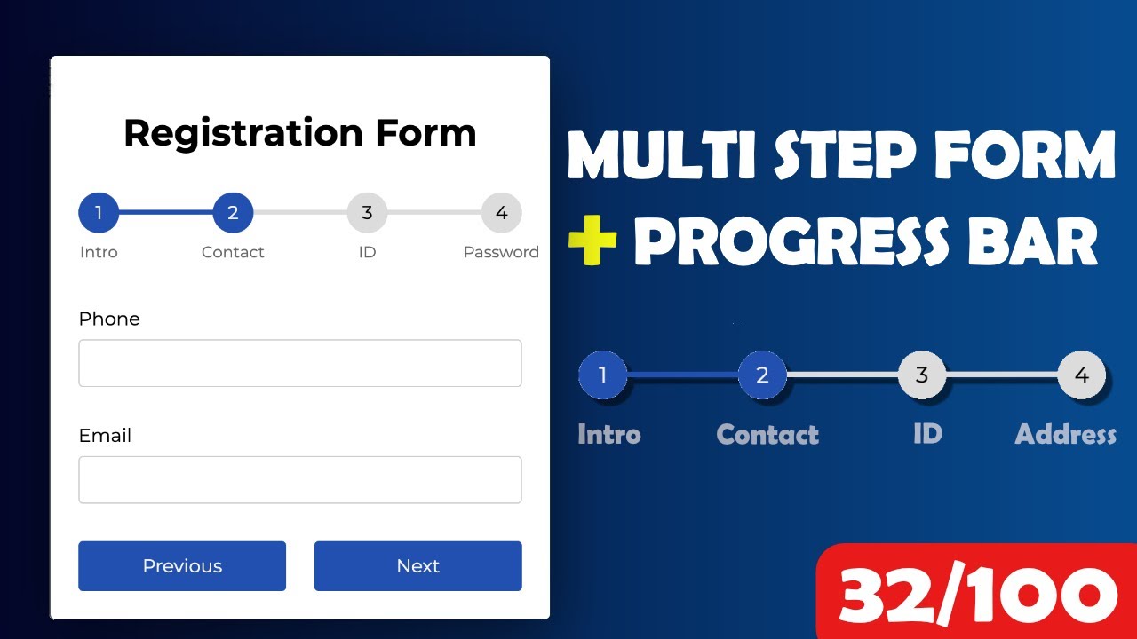 Multi Step Form With Progress Bar Using Html, Css & Javascript [Project  32/100] - Youtube