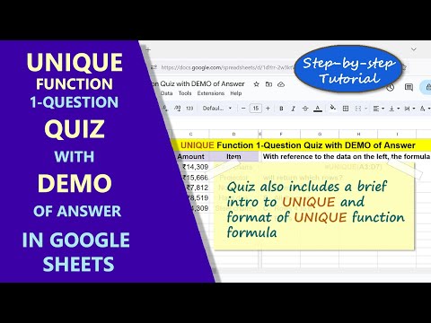 Google Sheets | UNIQUE | Function | Quiz | Demo | Remove  Duplicates | Example | Spreadsheet