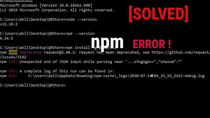 [SOLVED] npm ERR! Unexpected end of JSON input while parsing near.