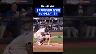 월드시리즈 2차전에서 중요부위에 공을 맞은 후 3단계 점검법을 선보이는 블라디미르 게레로 쥬니어