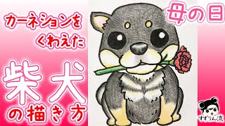 【母の日イラスト】カーネーションをくわえた柴犬の描き方！