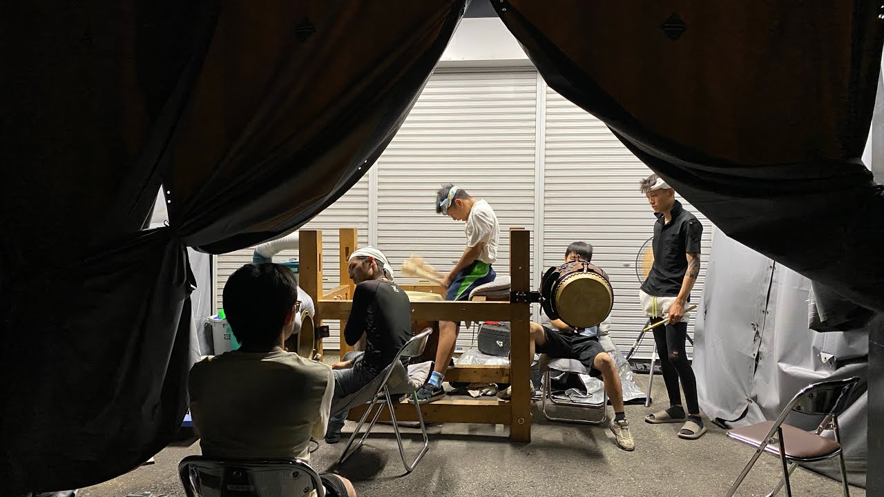 岸和田だんじり祭り🌈春木旭町 会館で鳴り物の練習。だんじり小屋は来週の月曜日やって。2025.8.21。