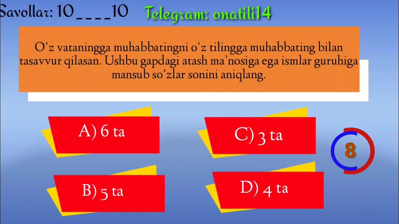 Ona tilidan test yechish Videotest Ona tili va Adabiyot Saboqlari