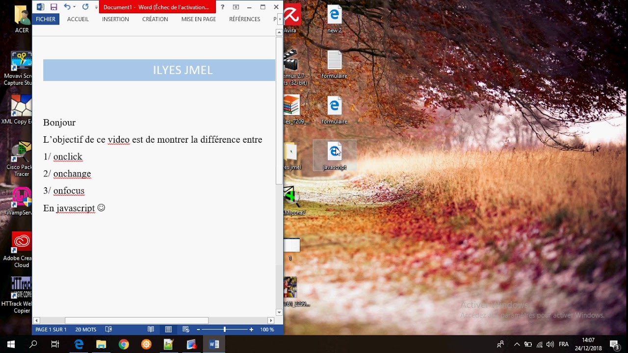 Tutoriel | javascript ( onClick , onfocus , onchange) - YouTube