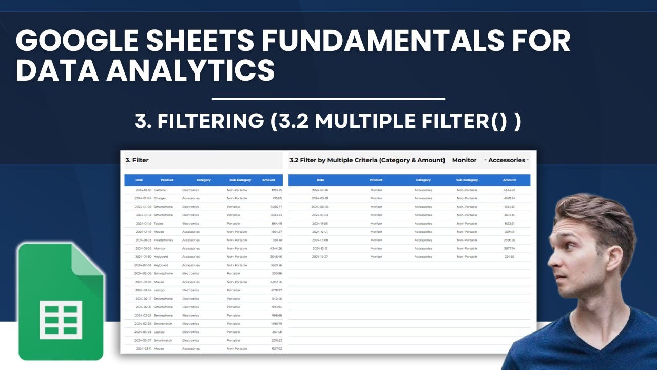 Google Sheets Fundamentals for Data Analytics | Filtering Data (3.2 Multiple Filter () )