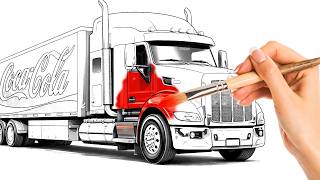 Coloring Coca Cola Truck | The Big Truck Hits the Road -  Coloring Pages