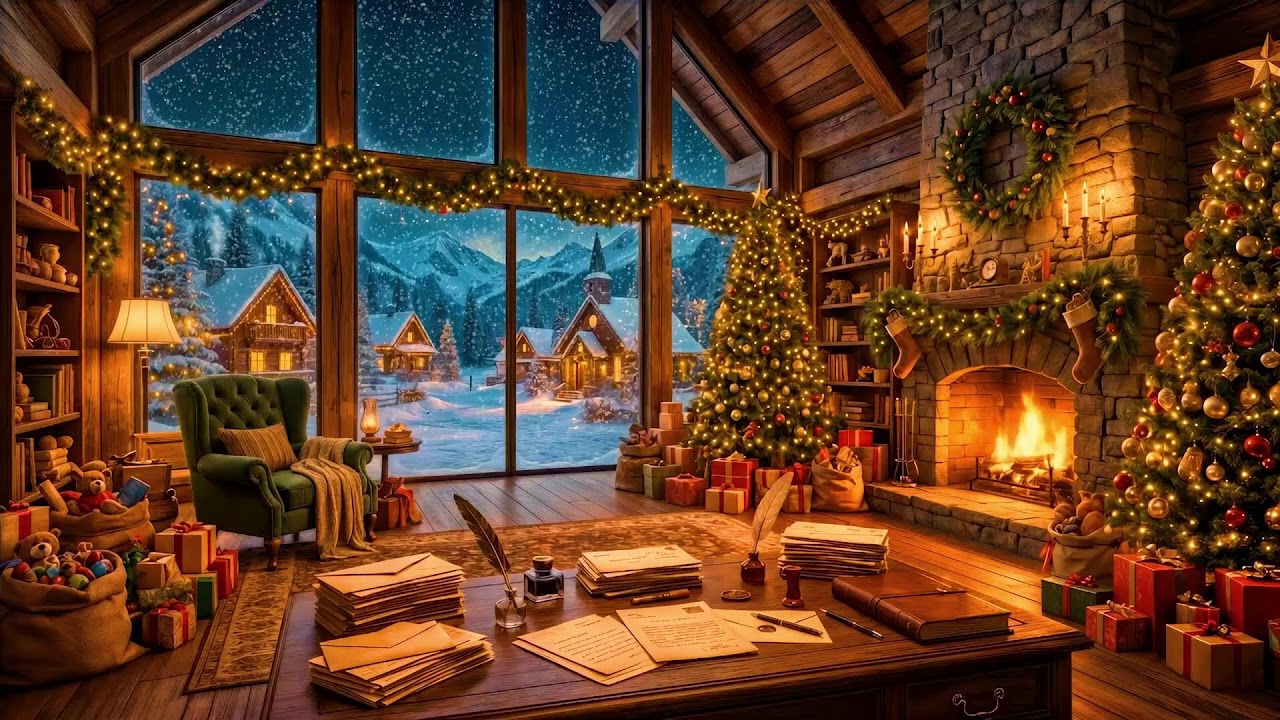 Cozy Winter Jazz Radio ❄️ Snowstorm & Fireplace Ambience [Live] | Sleep & Read