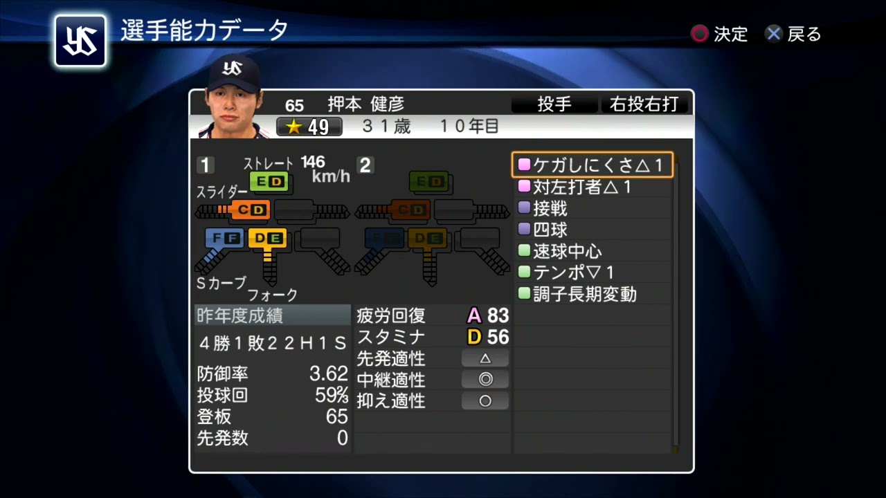 プロスピ2013選手能力】ヤクルト 65 押本健彦選手 - YouTube