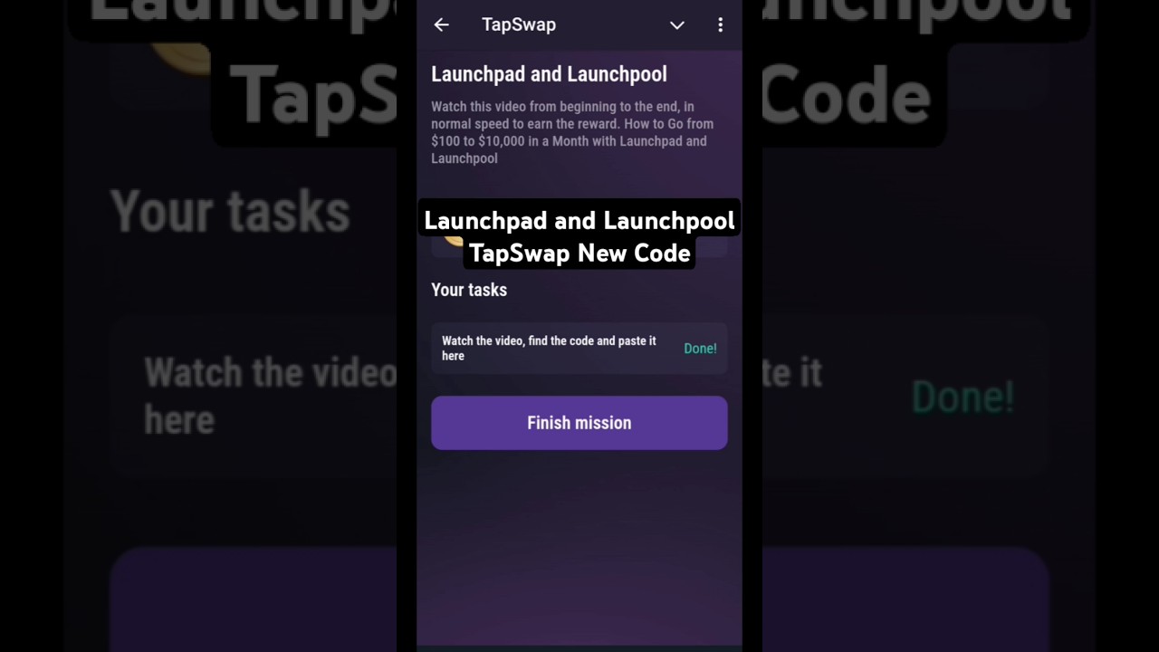 Launchpad and Launchpool Code | Tapswap Task Code | Tapswap Video Code | Tapswap New Code