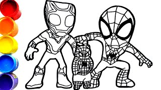 How to draw to Marvel's Spidey and his Amazing Friends and Spider man  Black Panther  spider cat