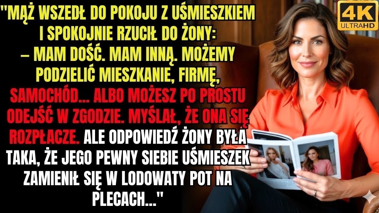 Mąż wszedł do pokoju z aroganckim uśmiechem i powiedział: „Mam dość, mam inną. Możemy podzielić mieszkanie, firmę, samochód, albo po prostu możesz odejść po dobroci.” Myślał, że się rozpłacze, ale...