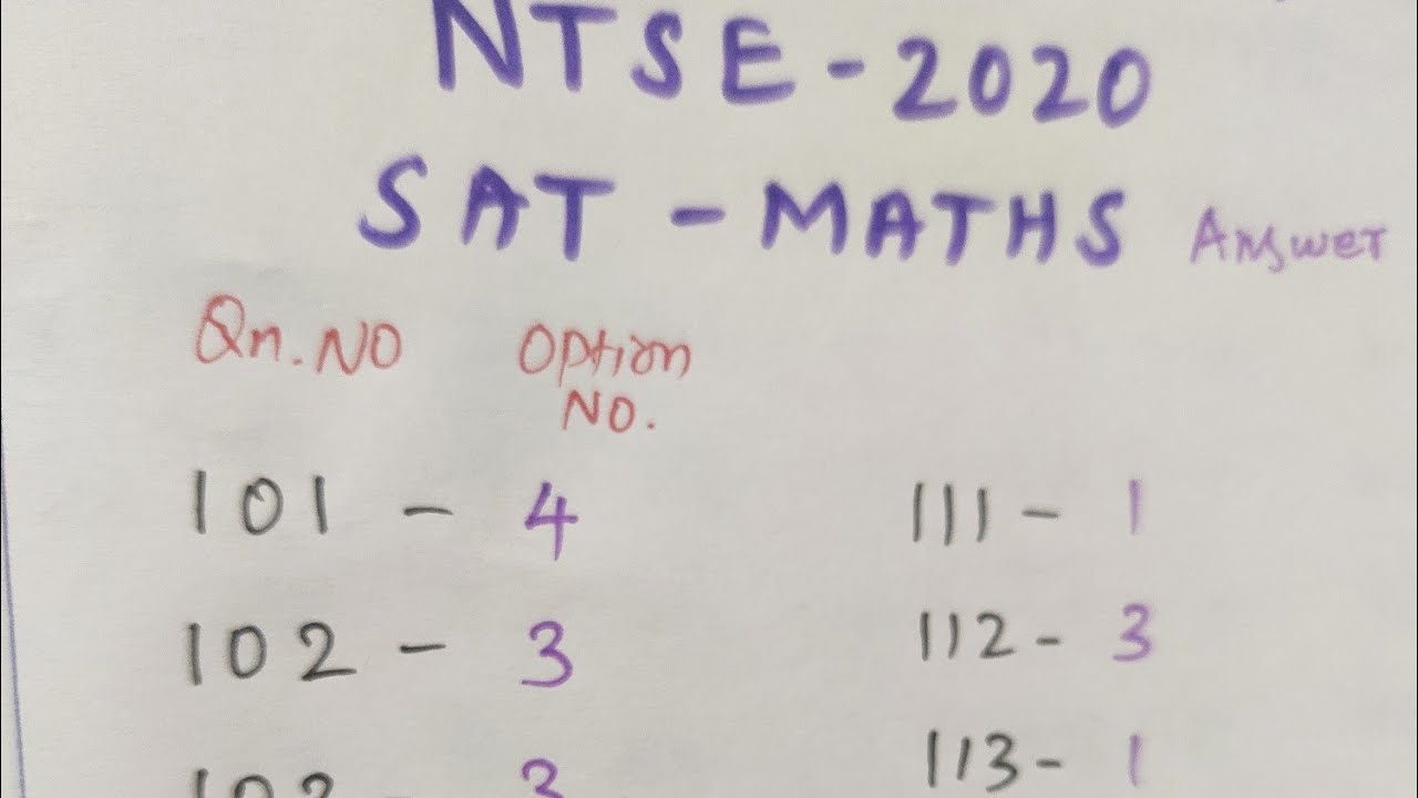 NTSE2020-SAT/MATHS/ Answer Key