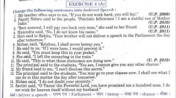 direct and indirect speech  | exercise 4A class 12 | exercise 4a class 12 UP Board
