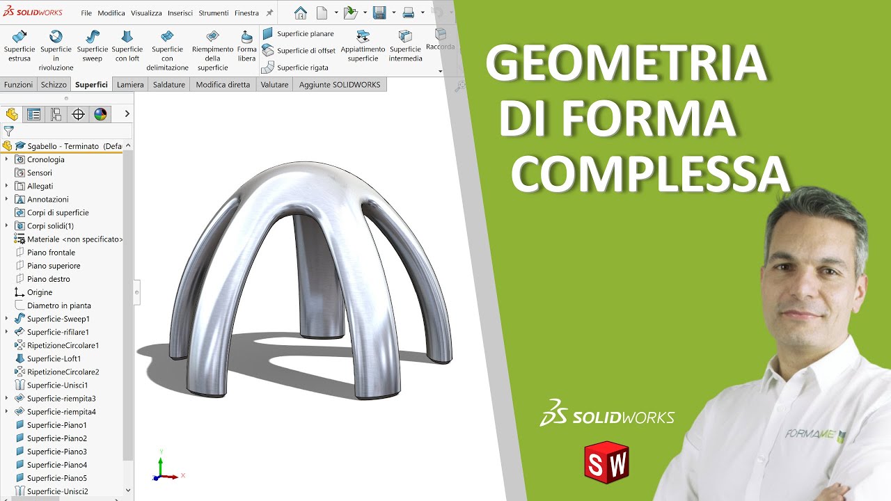 Modellazione di una geometria complessa per superfici in SolidWorks