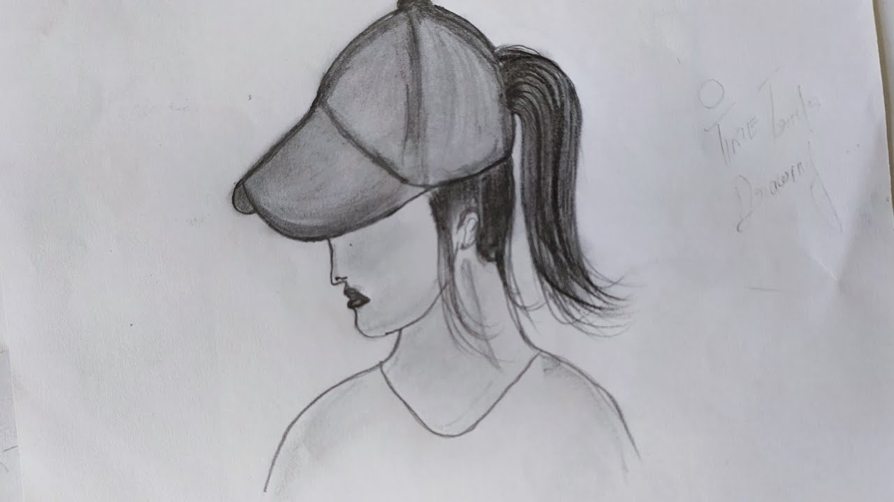 Girl with hat drawing Easy how to draw a girl with cap for beginners