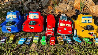 Looking for Disney Pixar Cars On the Rocky Road : Lightning McQueen, Mater, Dinoco McQueen, Mack