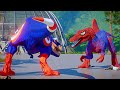 CAPTAIN AMERICA T-REX vs SPIDER-MAN Spinosaurus! Iron Man I-Rex & Batman King Shark Fight in JWE 💥