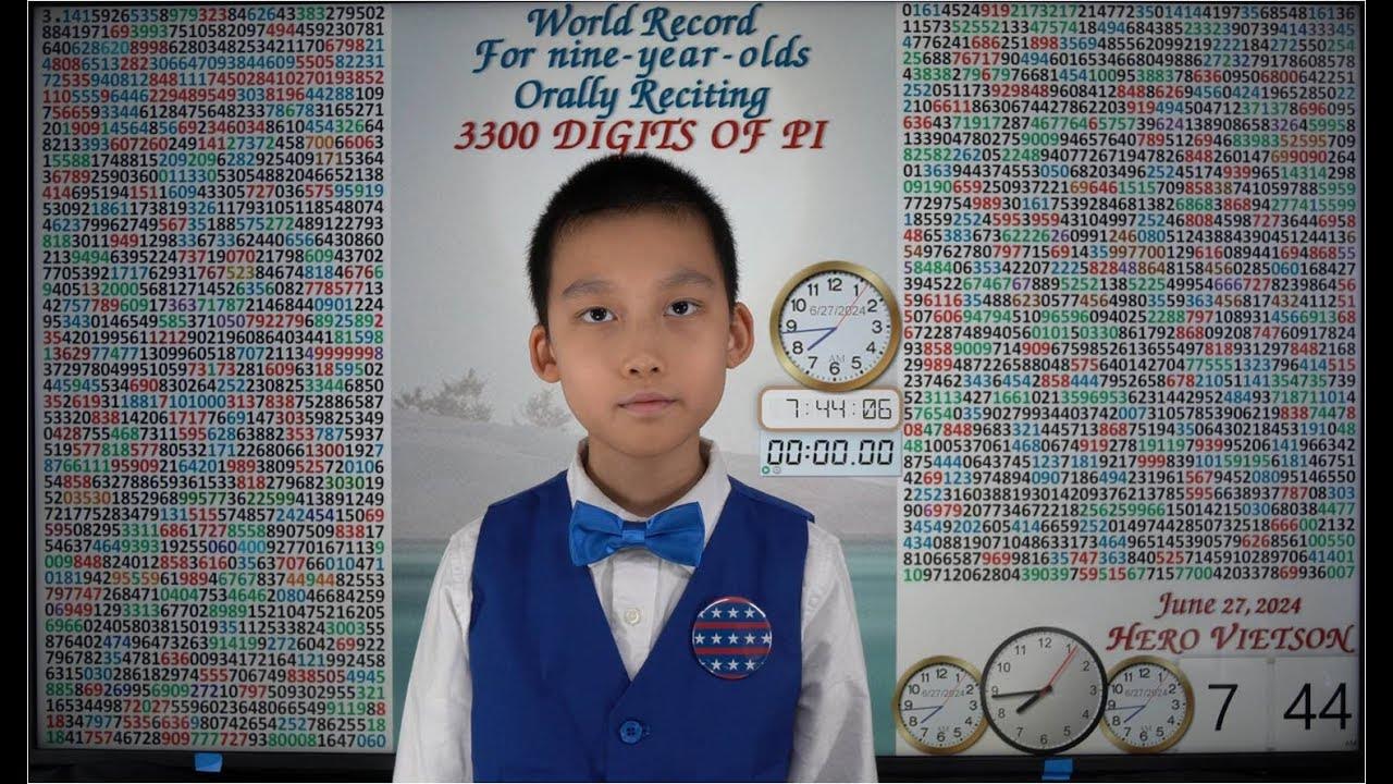 3300 Digits of Pi World Record for 9yearolds memorized & orally