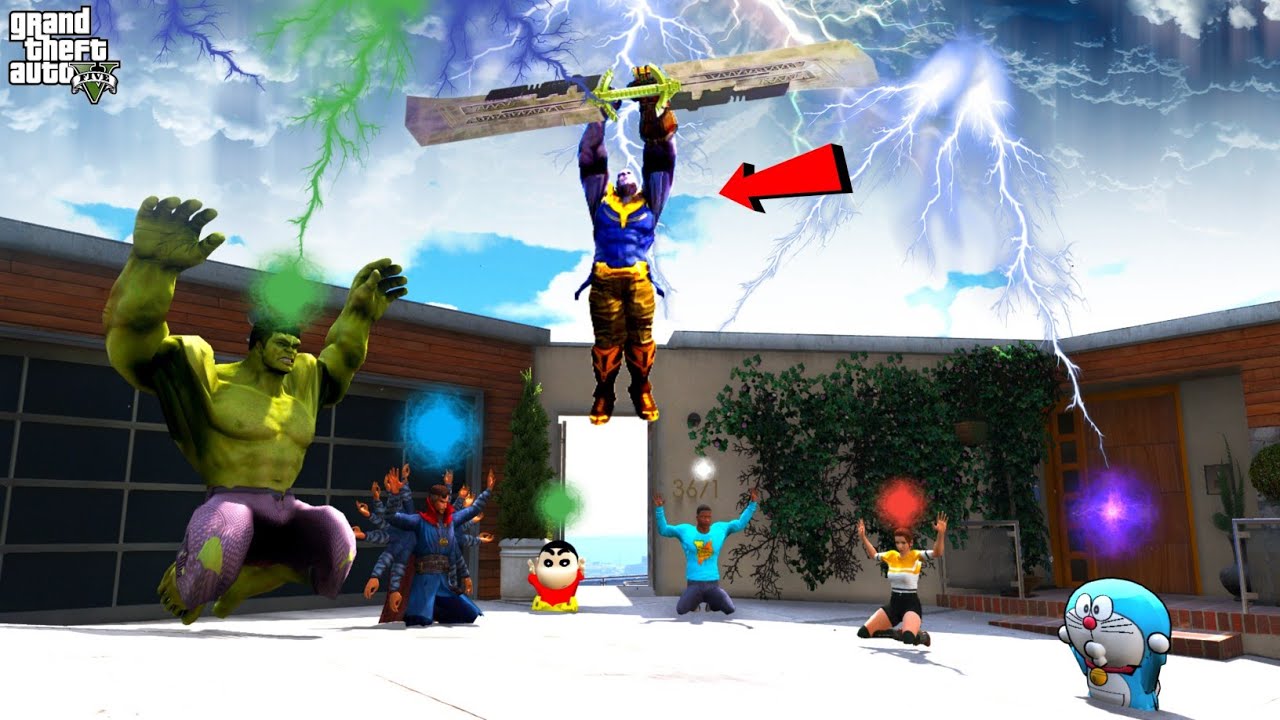 GTA 5 | THANOS attack SHINCHAN AVENGERS FRANKLIN Survive & Fight THANOS IN GTA 5