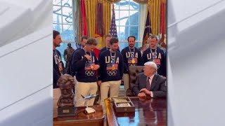Team USA mens hockey visits with Trump after gold medal win