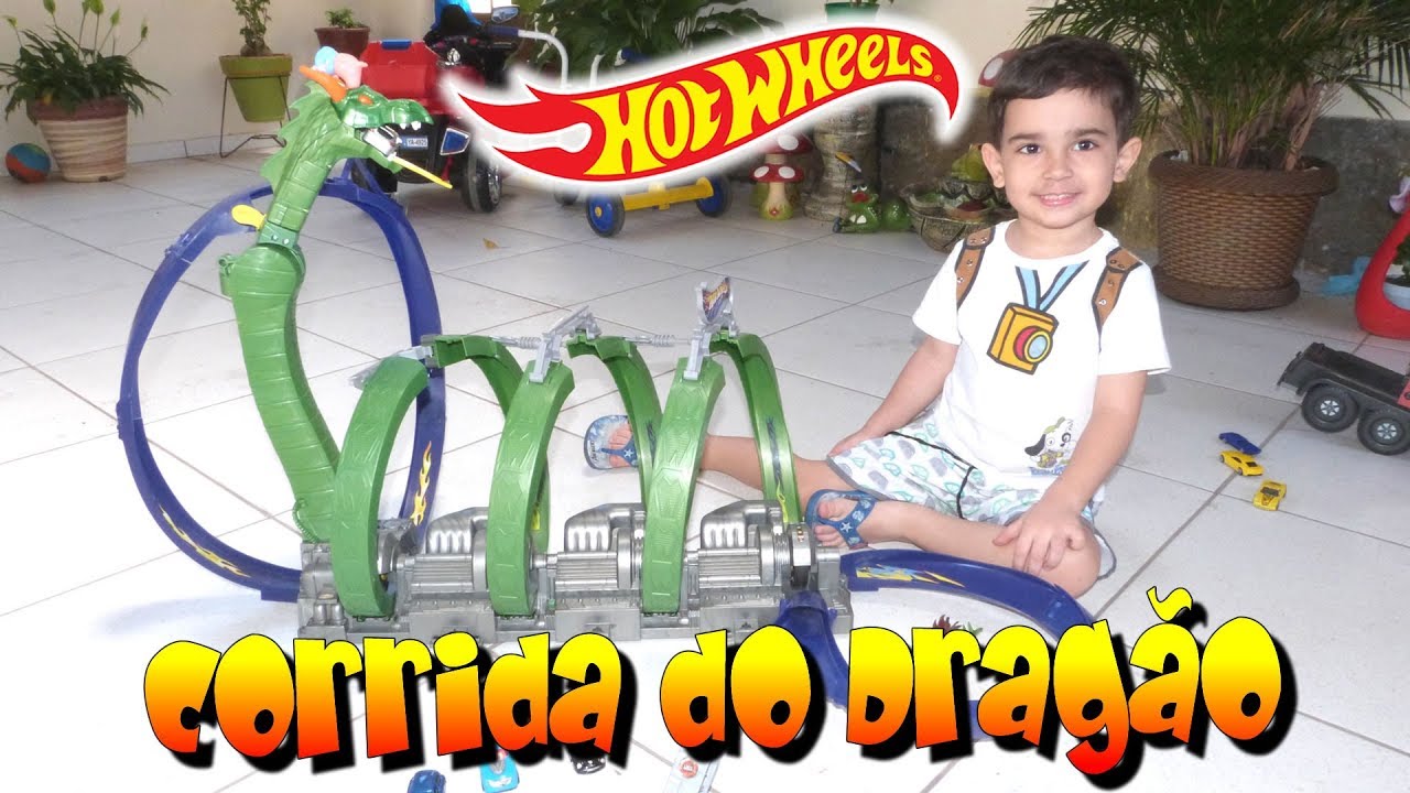 PISTA HOT WHEELS CORRIDA DO DRAGÃO com carrinhos e George Pig da