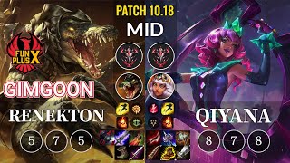 FPX GimGoon Renekton vs Qiyana Mid - KR Patch 10.18