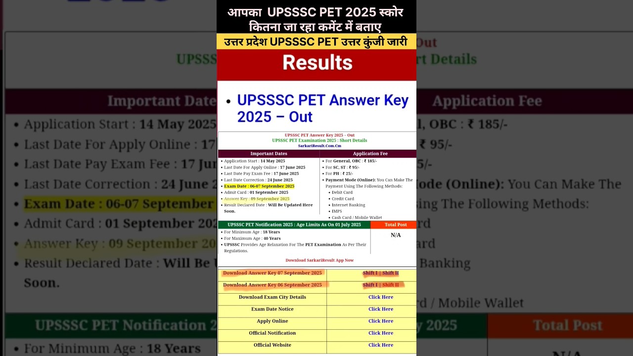 upsssc pet answer key | PET 2025 Answer Key जारी 