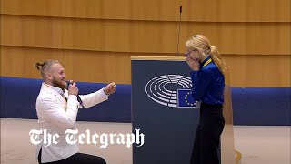 video: Watch: Activist proposes to 18-year-old partner at European Parliament