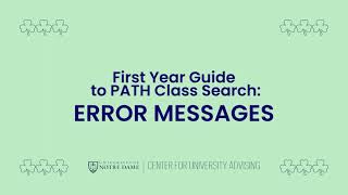 First Year Guide to PATH Class Search: Error Messages