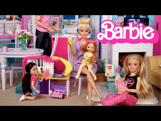Barbie & Ken Doll Family New Baby Morning Routine class=