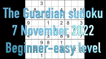 Sudoku solution – The Guardian sudoku 7 November 2022 Beginner-easy level