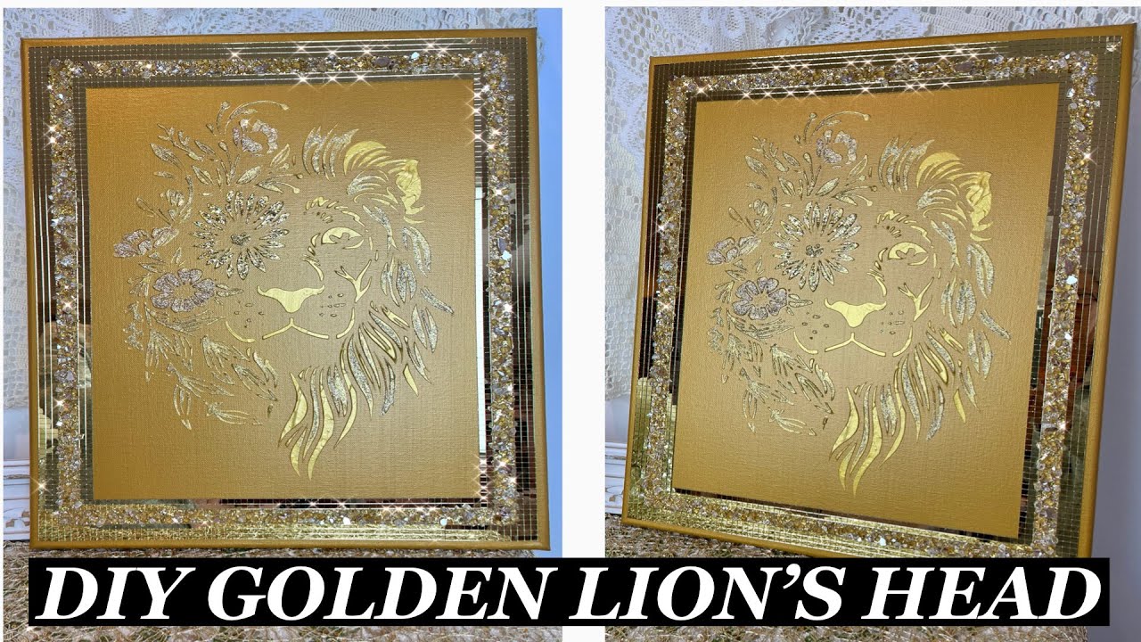DIY Bling Canvas / Gold / Lion’s Head Stencil