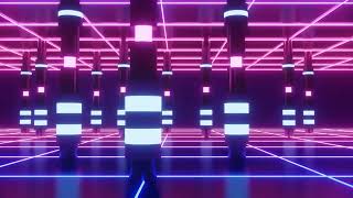 Motion Of Glowing Pillars On Neon Grid Floor