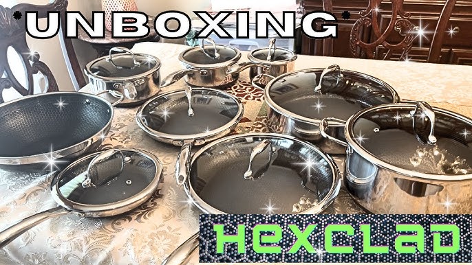 Unboxing HexClad 7-Piece Hybrid Stainless Steel Cookware Set with Lids and  Wok 