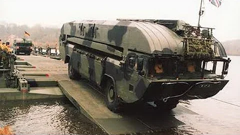 The M3 Amphibious Rig is a self-propelled, amphibious bridging vehicle