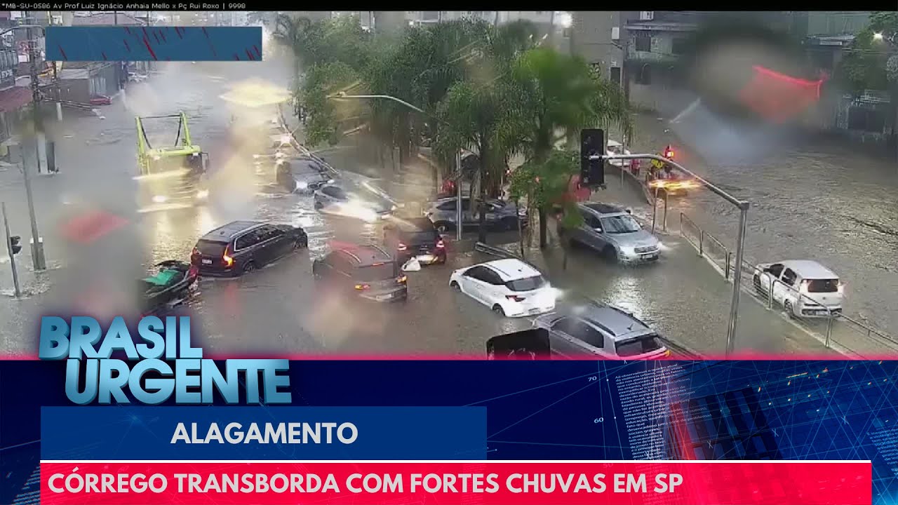 Córrego transborda com forte chuva em São Paulo | Brasil Urgente