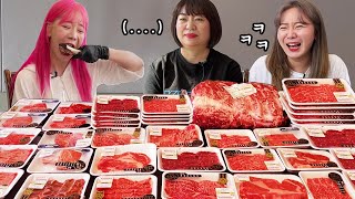 Twin sisters' $2000 Beef Dine out Mukbang ㅣHanwoo(Korean BEEF) 🥩 FLEX eating show !!