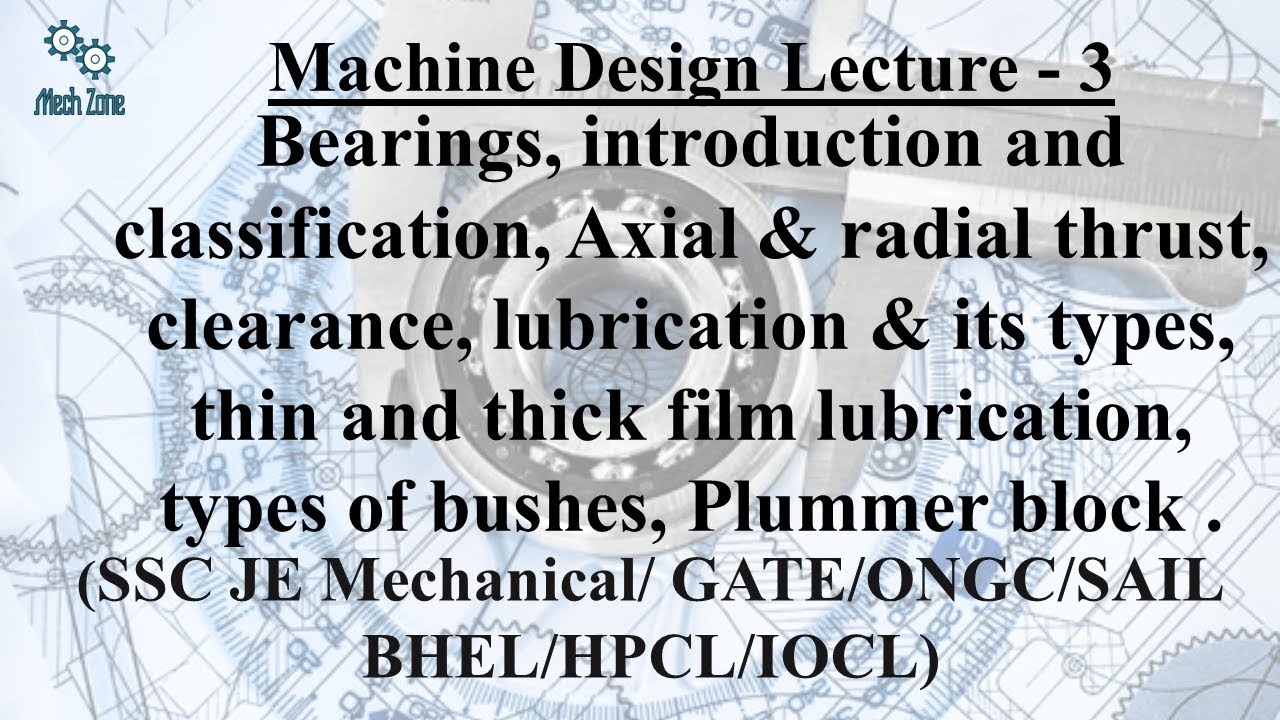 Machine Design Lecture 3:Bearings, classification, Axial & radial thrust,  clearance, lubrication. - YouTube