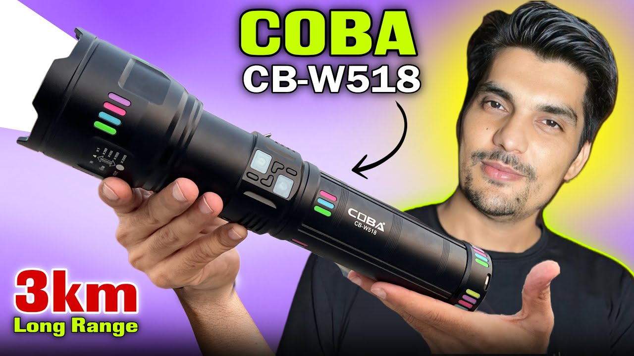 COBA CB W518 flashlight 3 km long range 500 watt with 4000 mah battery torch review & testing 