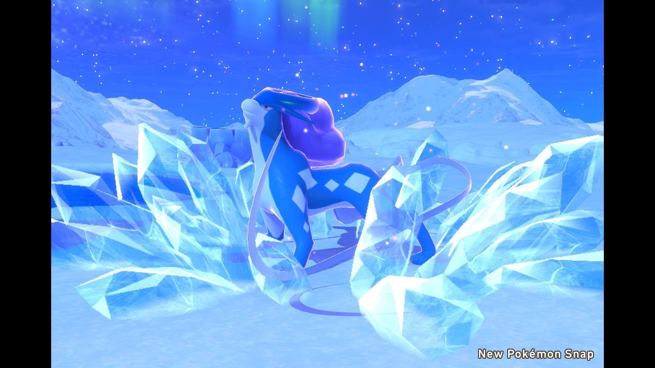 New Pokémon Snap: Suicune uses Blizzard