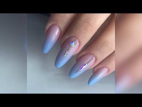Easy ombre nails with glitter and rhinestones