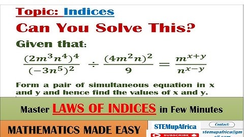 Indices Concepts: How to Solve Indices Problems Leading to Simultaneous Equations|#LawsOfIndices