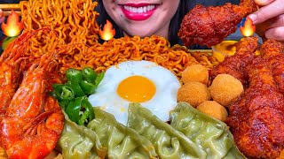 ASMR SPICY NOODLES, SPICY FRIED CHICKEN, SPICY SHRIMP, DUMPLING, CHEESE BALL MASSIVE Eating Sounds