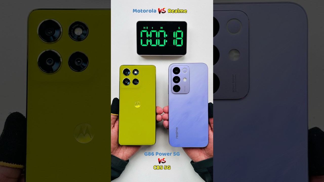 Сравнение тестов скорости в открытом приложении Moto G86 Power и Realme C85 5G 