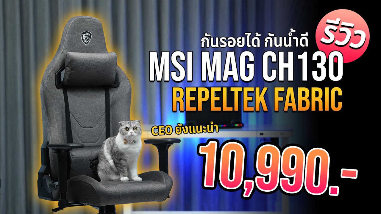 บ้านใครเลี้ยงแมว ควรมี เก้าอี้ที่แมวลับเล็บได้ + กันน้ำ MSI MAG CH130 REPELTEK FABRIC