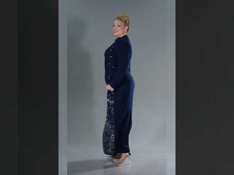 Lacivert Dik Yaka Uzun Kol Taşlı Büyük Beden Tesettür Abiye ABU5394 