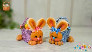 картинка: Отличная и красивая идея🧺 Лучший кролик-корзинка 🐇 Очень легко сделать из пластиковой коробки