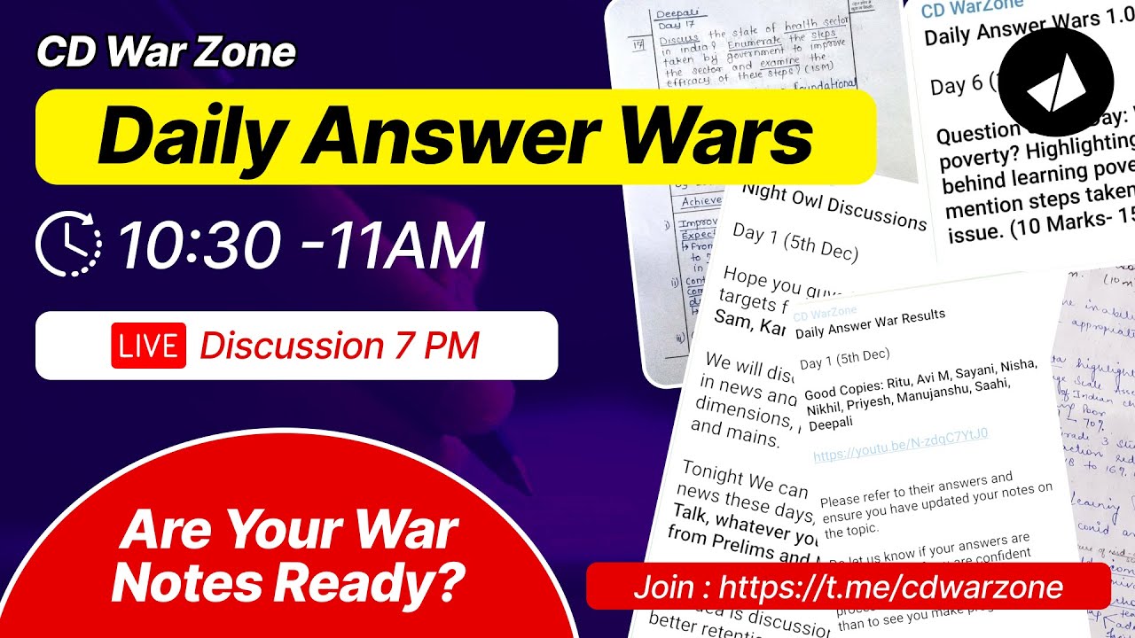 Daily Answer Wars | Day 8 | PYQ | NCBC | Write live answers with mentors | Evening session