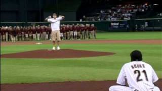 Case Keenum throws  first pitch at Astros Game